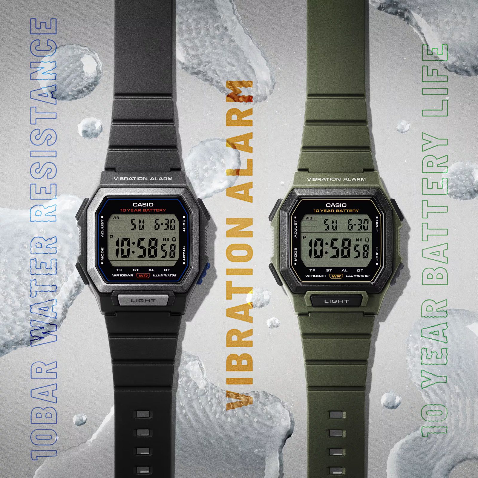 Casio W-738H-1AJF Vibration 10-Year Battery Black Digital Men’s Watch Japan NEW