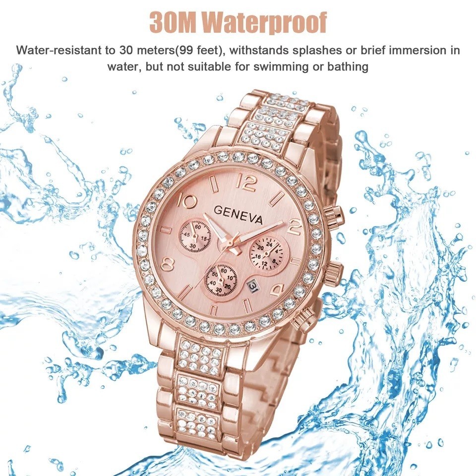 Reloj cuarzo para mujer,oro rosa,impermeable,clásico,acero inoxidable,cristal.