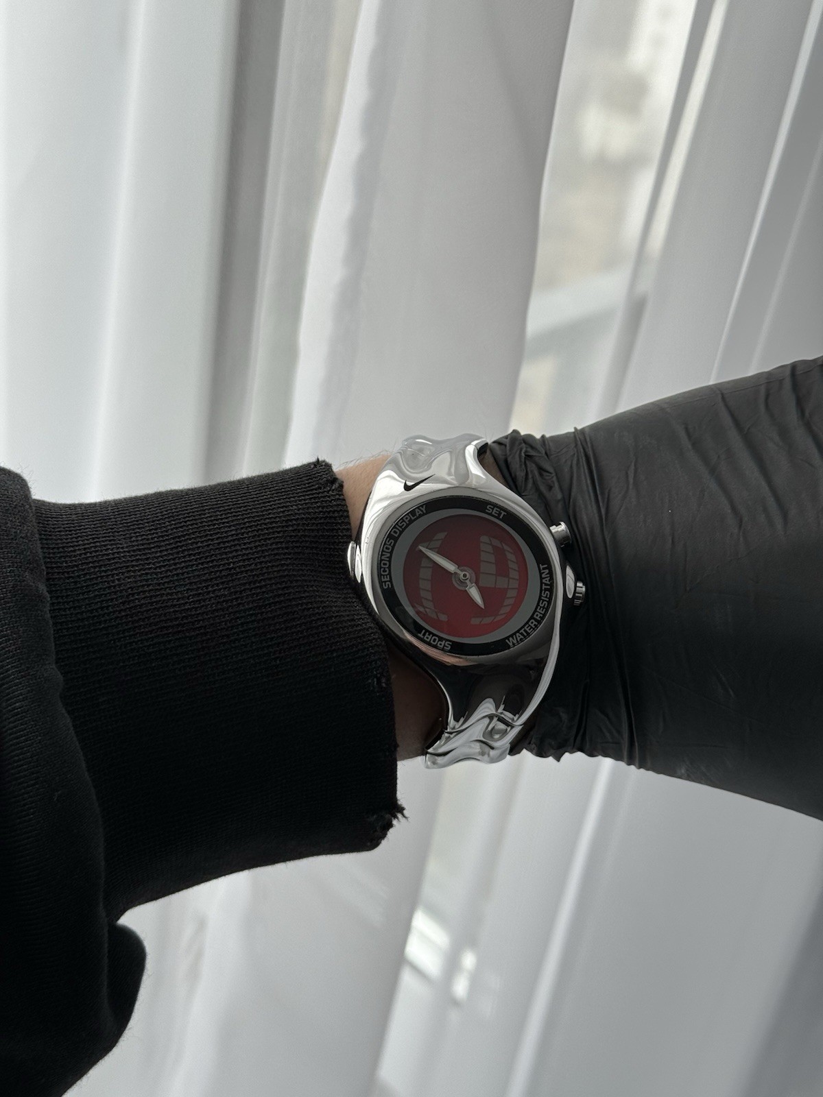 Vintage Nike Triax Metal Steel Watch Hype Y2K Avantgarde Retro Silver Chrome