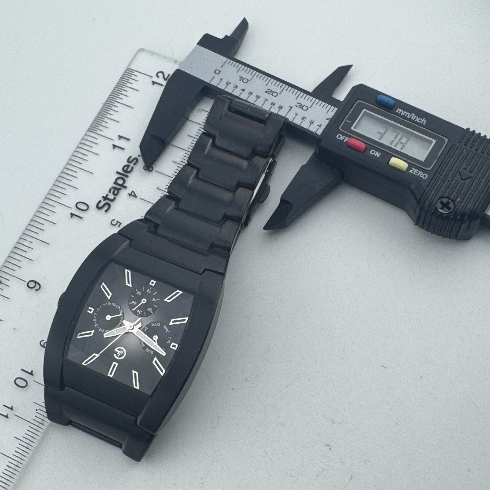 George Quartz Watch Men 50m Black Steel Barrel Day Date Japan Analog New Battery