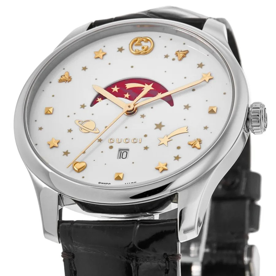 New Gucci G-Timeless Quartz White Dial Black Leather Strap Men’s Watch YA126325
