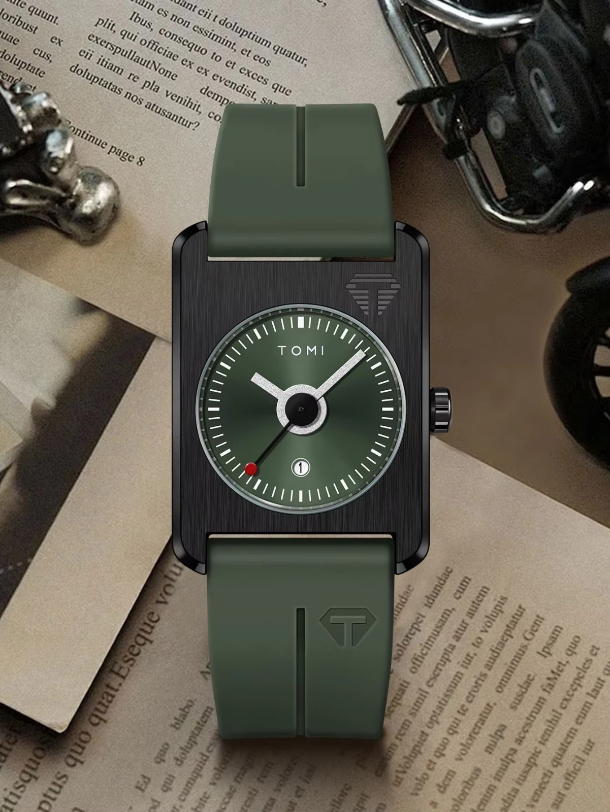 TOMI Minimalist Rectangle Quartz Watch Unisex Silicone Strap Magnetic Clasp 42mm