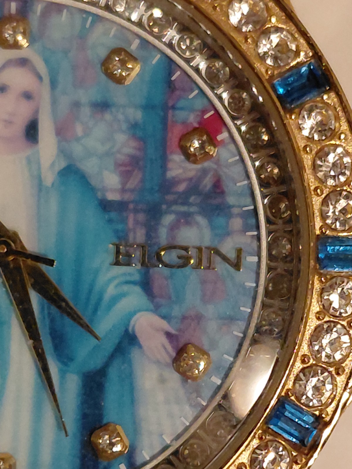 Elgin Women’s Analog Quartz Religious Dial Gold Tone Bracelet Gem-Set Bezel
