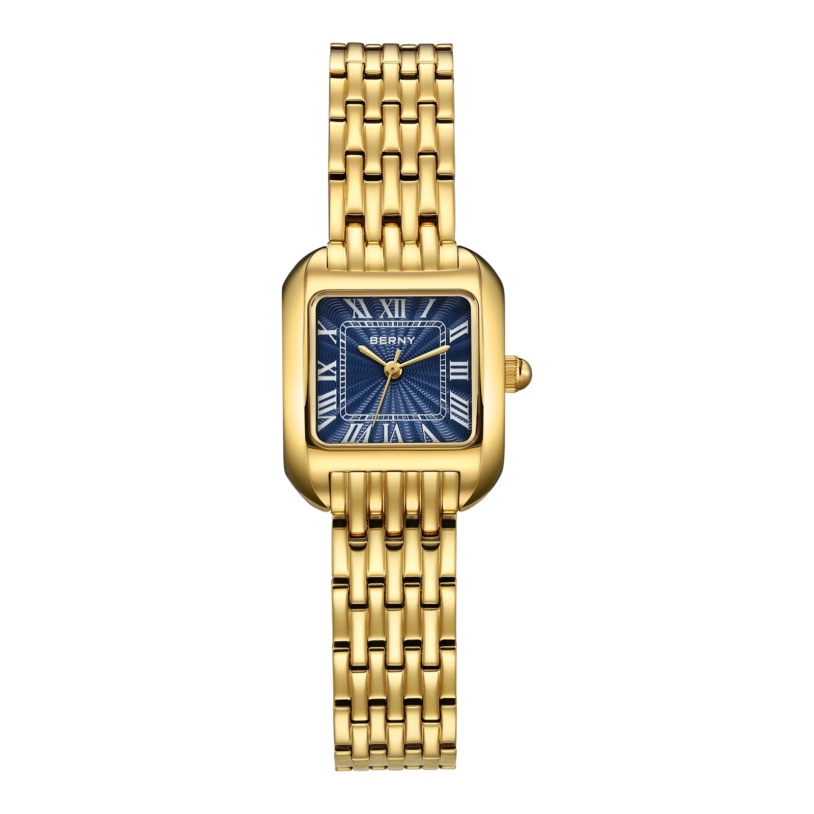 BERNY 2706VL Women’s Gold Square Quartz Watch Miyota 2035 Roman Dial