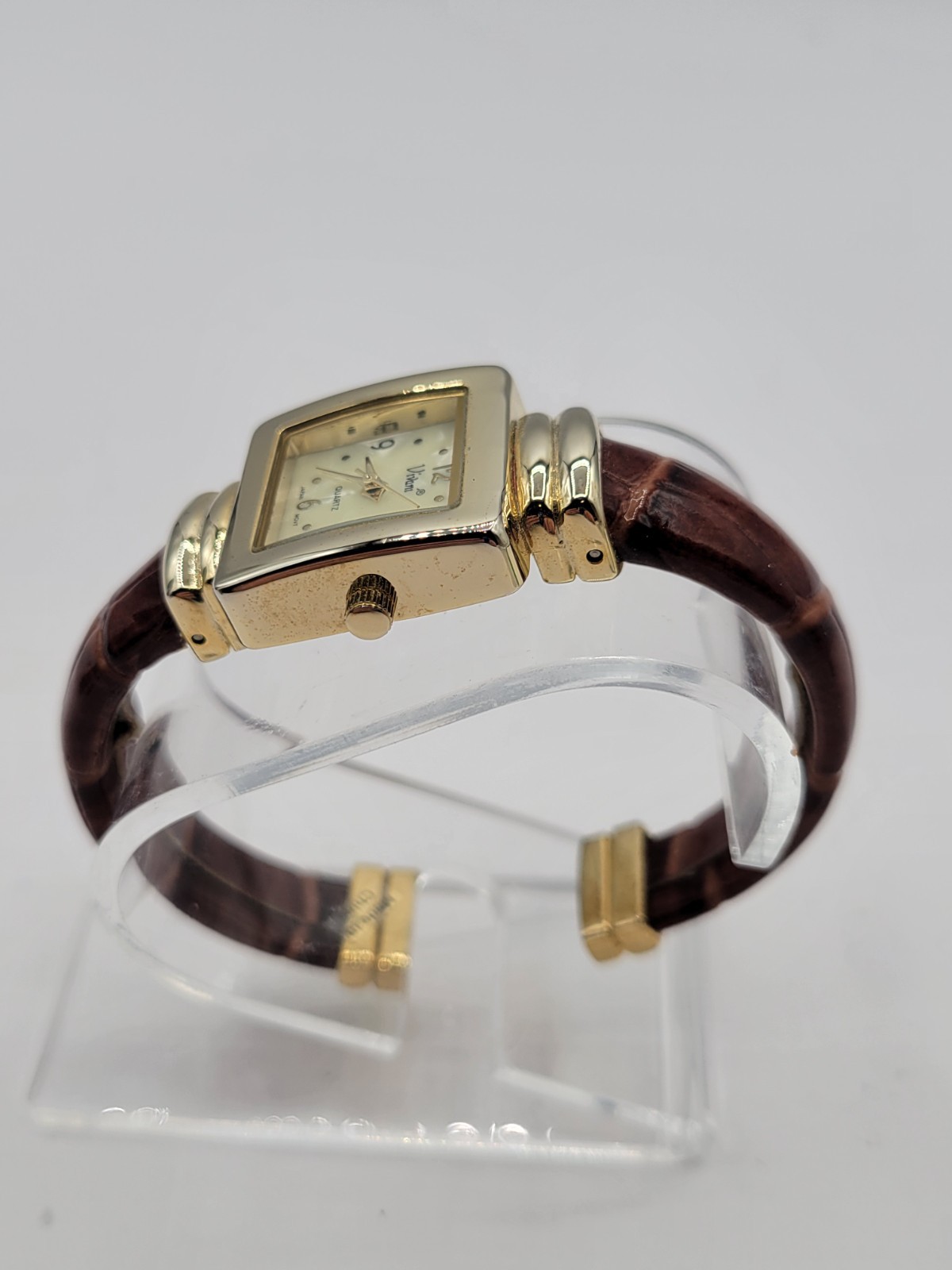 Vivani Womens Mop Dial Cuff Bangle Watch brown toned band New Battery