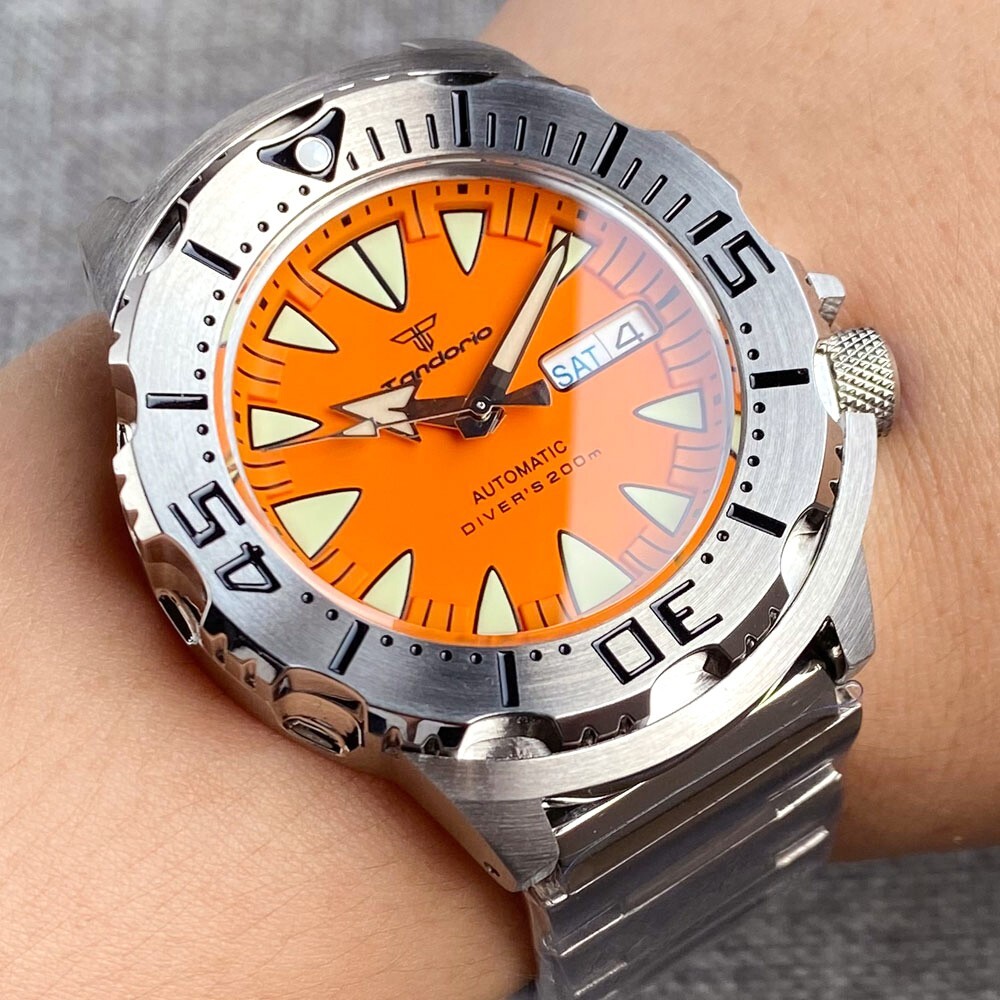 42mm Tandorio Monster Orange Dial NH36 Automatic Watch Mens Watch Sapphire Glass