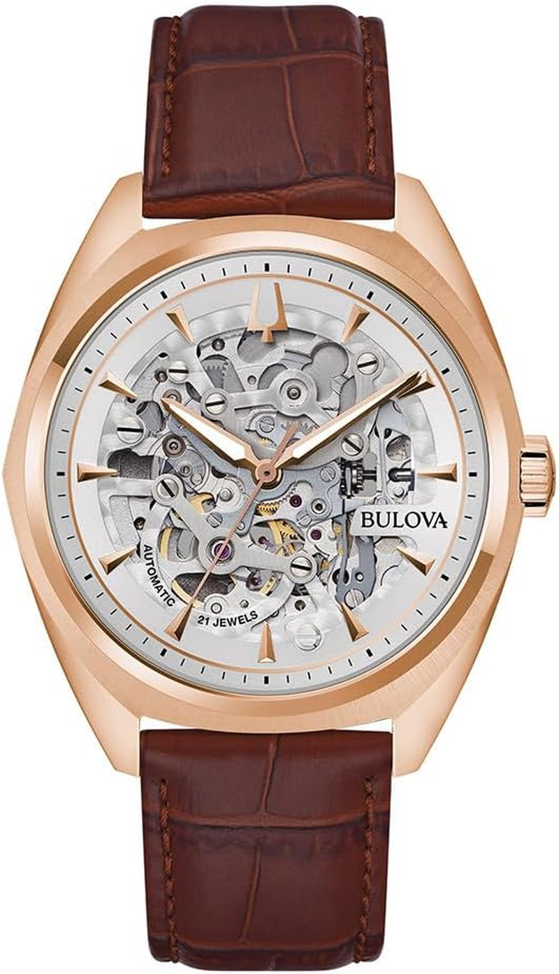 Men’s Classic Automatic Skeleton Watch with Black Leather Strap, 41mm