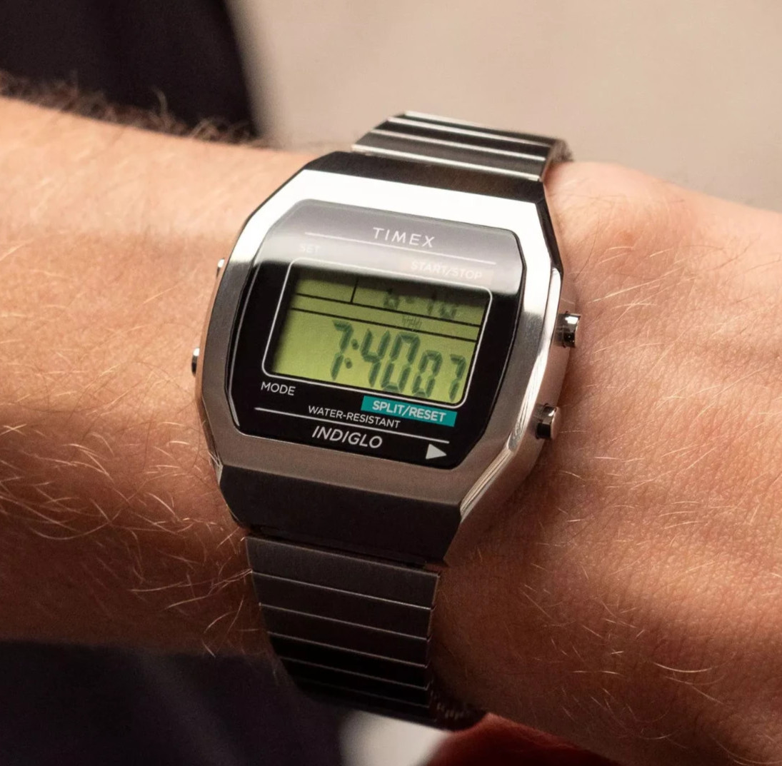 Timex T80 Retro Digital Alarm Day Date Silver Steel Bracelet Watch TW2W47700 New