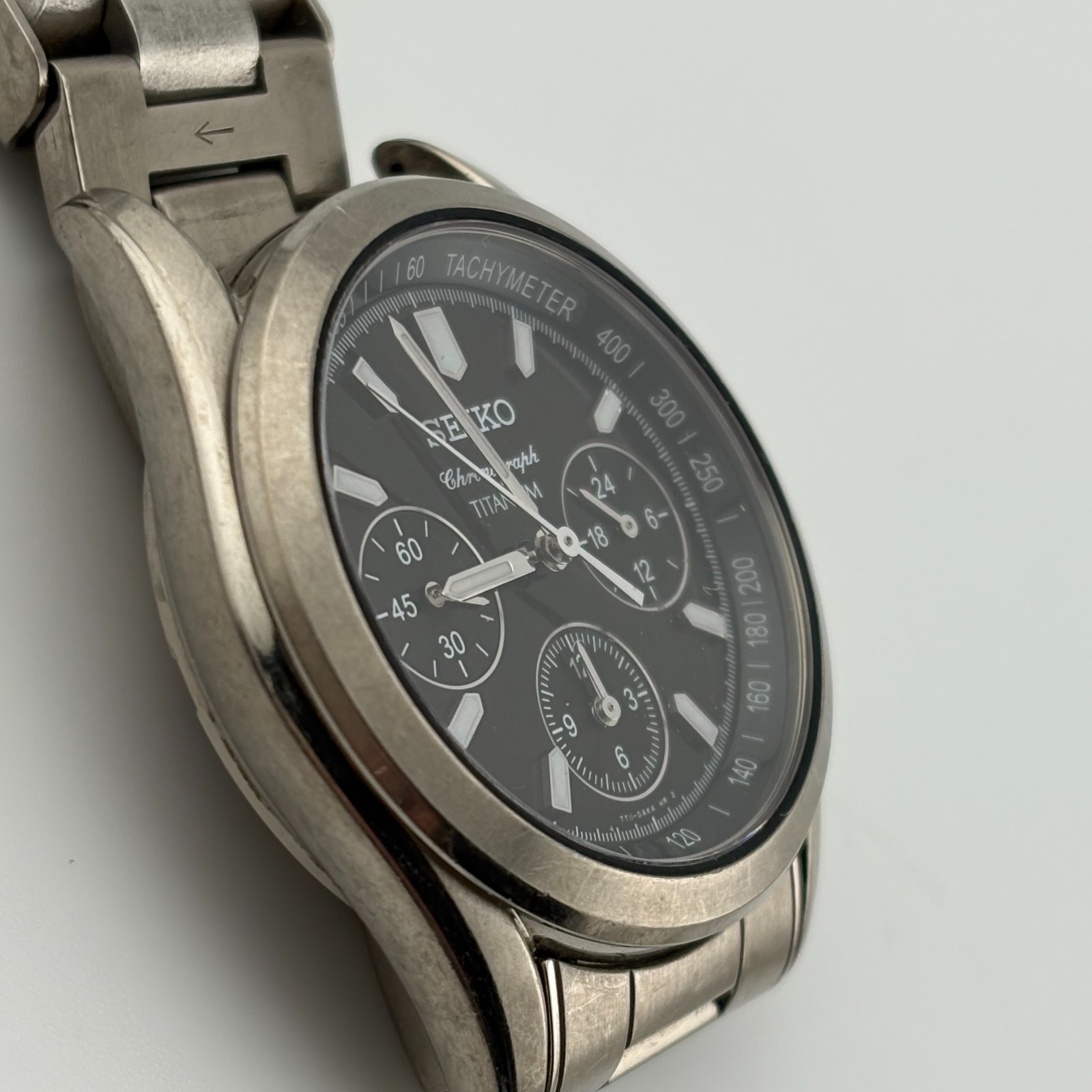 SEIKO 7T11-0AH0 Quartz Chronograph Titanium black dial band defective 35.5mm
