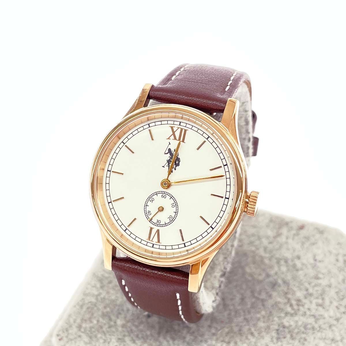 U.S. POLO ASSN. Watch Quartz SS Leather US 14 Gold Color Brown Ladies 2400012093