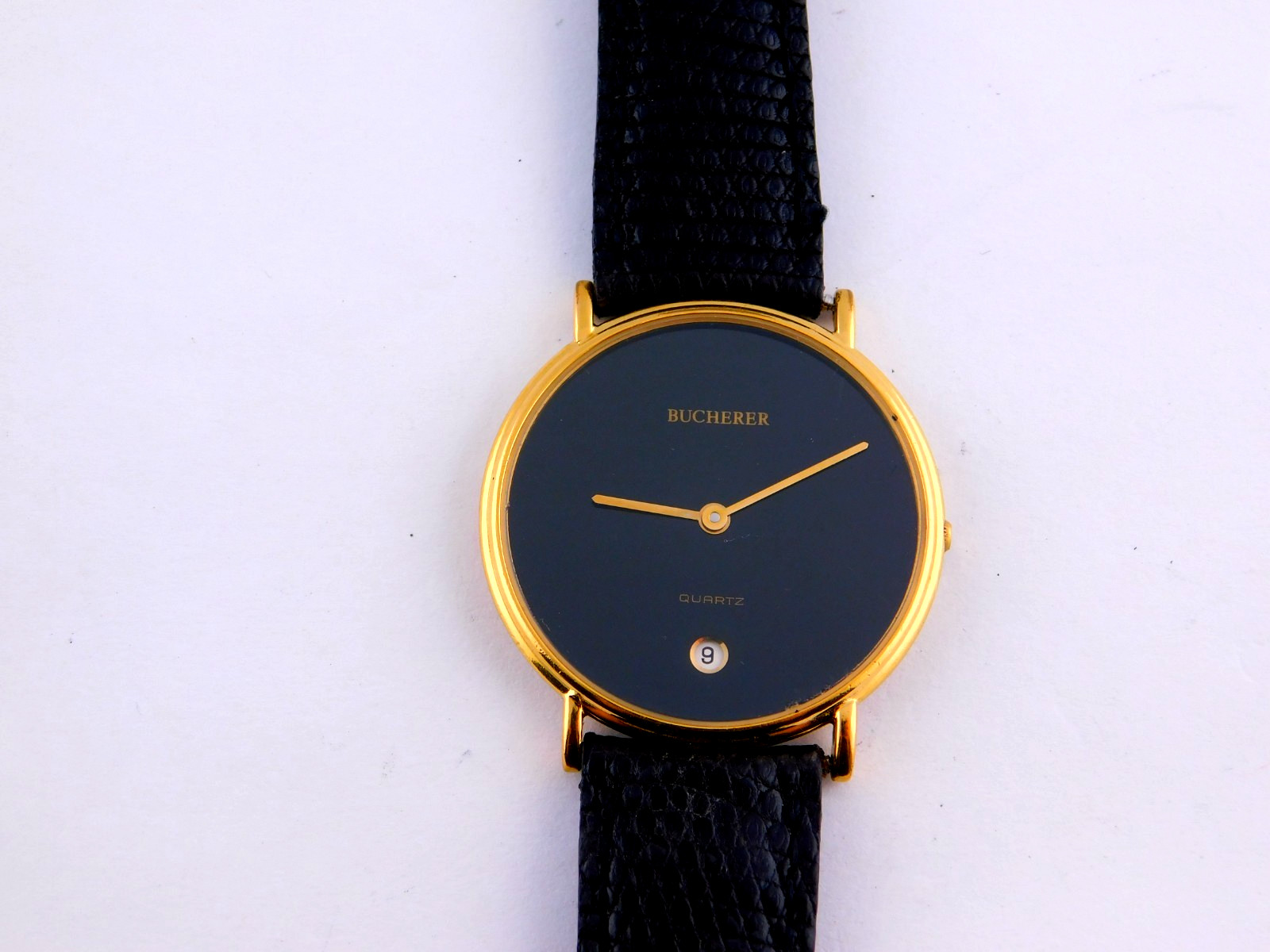 VINTAGE BUCHERER -PEQUIGNET SWISS QUARTZ 18K GOLD PLATE MENS WATCH SERVICED 80s