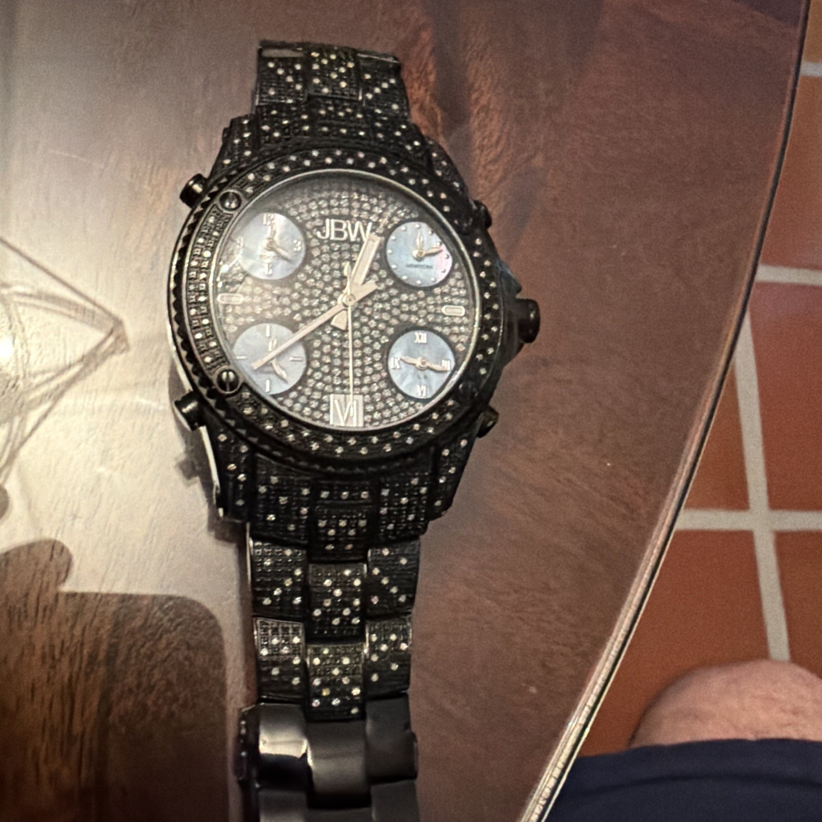 JBW Jet Setter Men’s Diamond Accent Black Stainless Steel Watch 5 ATM