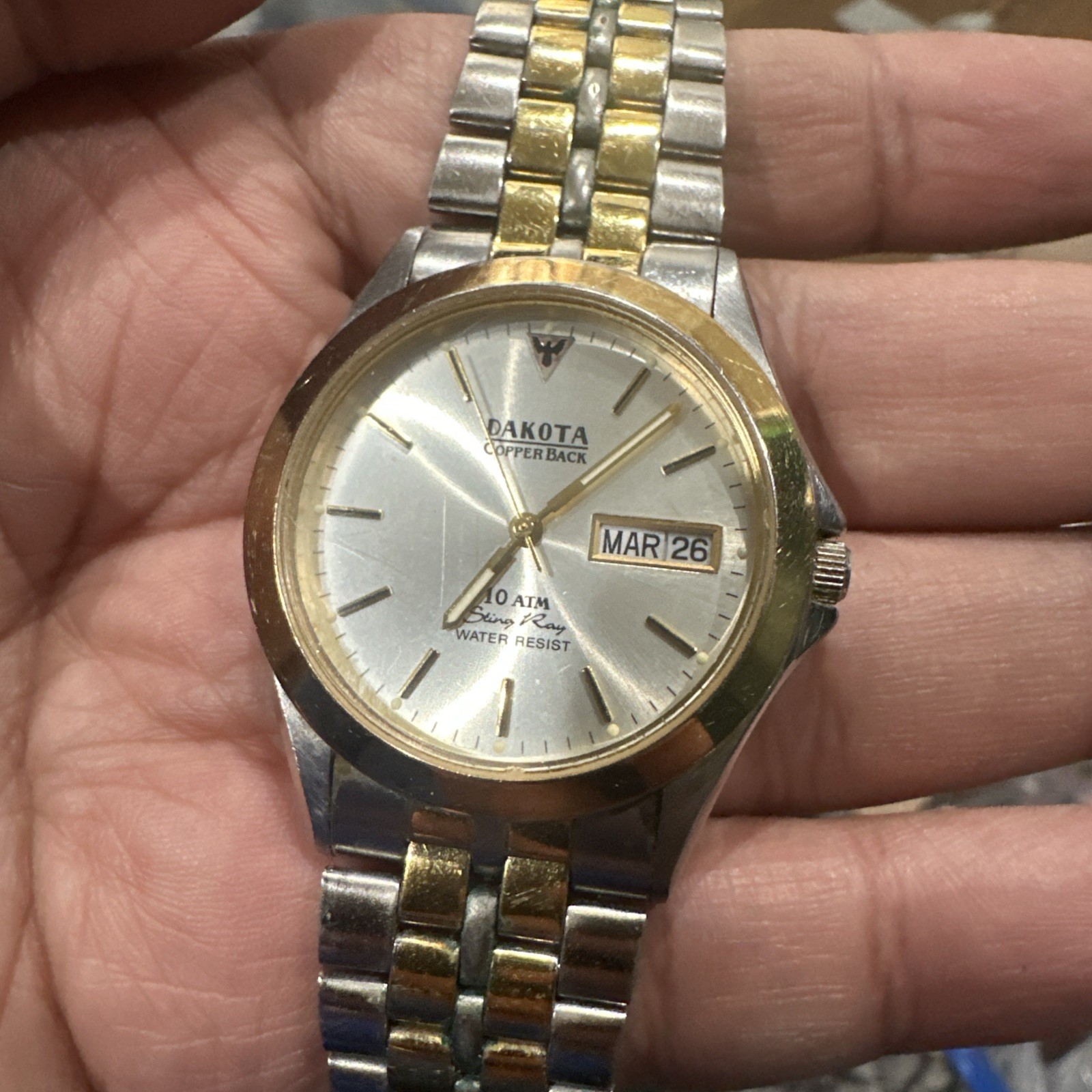 Dakota Copper Back Two Tone Mens Watch 36mm Quartz Rare For Repair Fit 7.5in