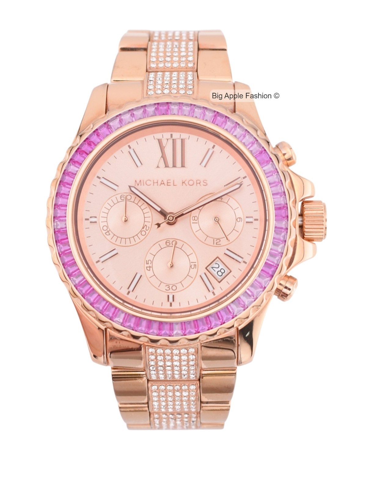 Michael Kors Everest MK7211 Oversized 42MM Pavé Rose Gold Watch PINK CRYSTALS