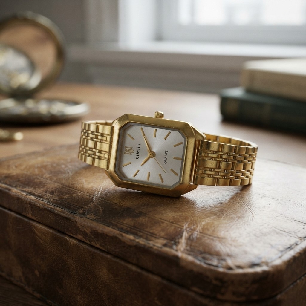 Sophisticated Women’s Analog Watch – 32mm Gold Square Shape with Adjustable Band