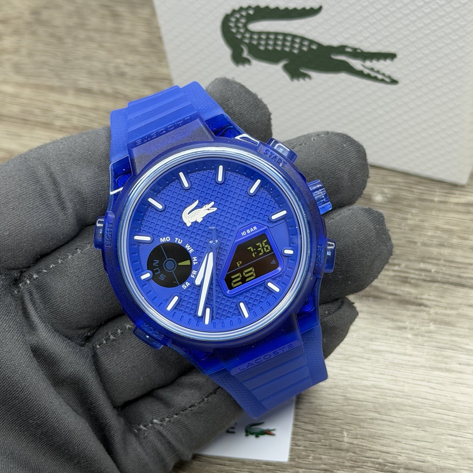 NEW✅ Lacoste LC33 Analog & Digital Blue Silicone Strap Men Watch 45mm 2011429