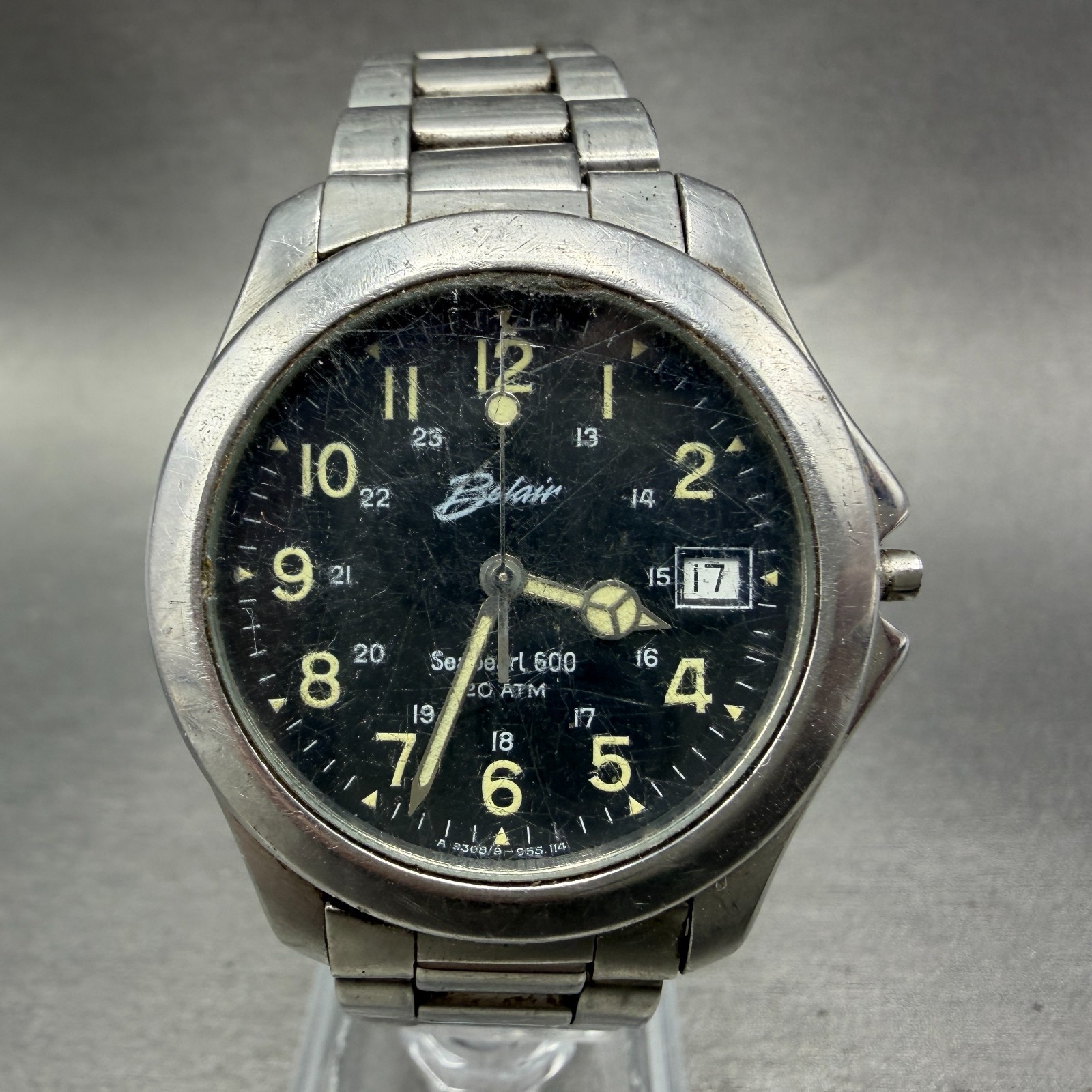 Belair Seapearl 600 Watch Men 37mm Black Dial Steel Date READ!!!!! New Battery