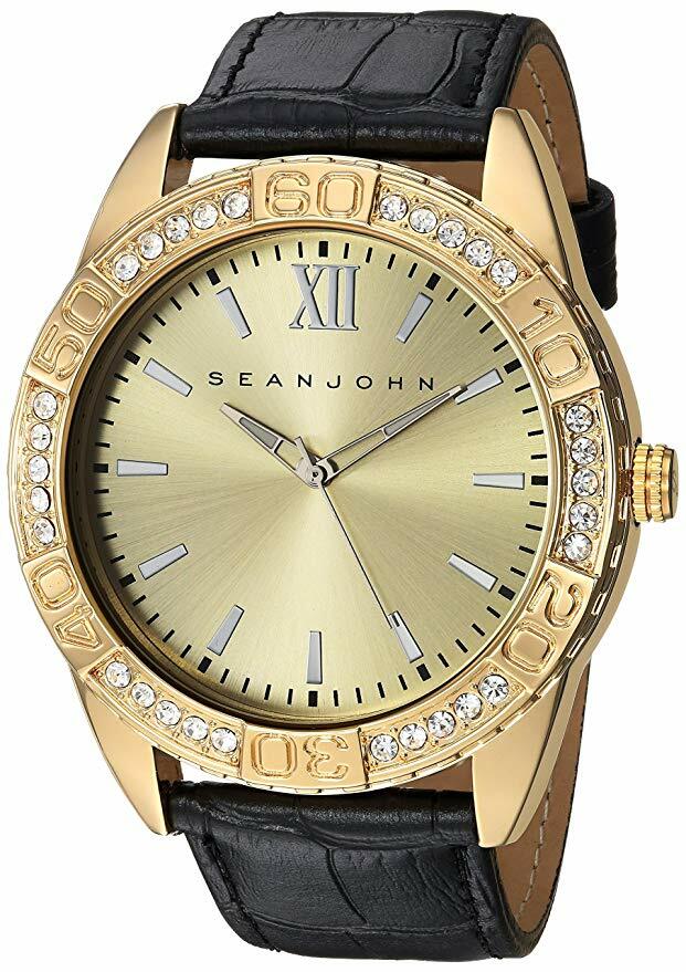 *BRAND NEW* Sean John Men’s Bond Gold Tone Case Black Leather Watch SJC0171004