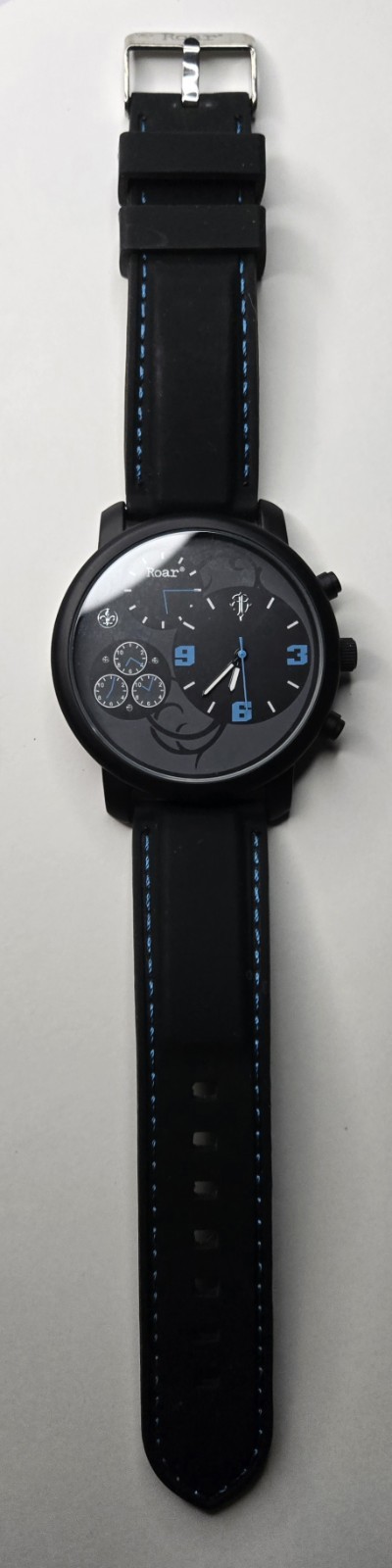 Roar Black Light Blue Gray Dial Round Case Rubber Band Men’s Watch Working