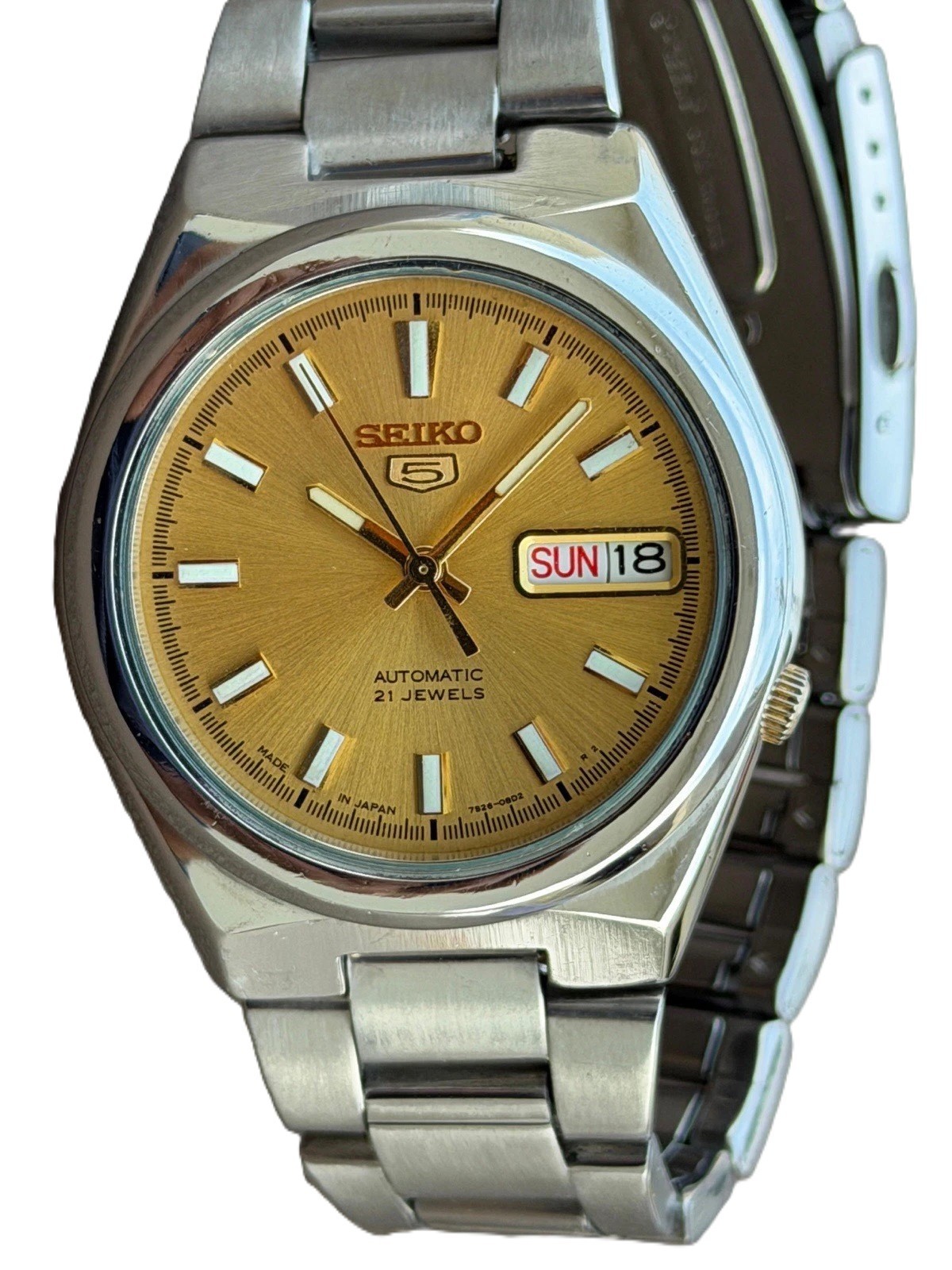 Seiko 5 Automatic Gold Dial Day Date Men’s Watch 21 Jewels Vintage 7S26 Japan