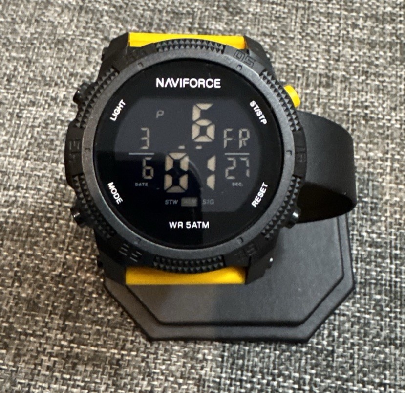 Naviforce NF7104 Digital Sport Watch Black Case Yellow Silicone Strap Never worn