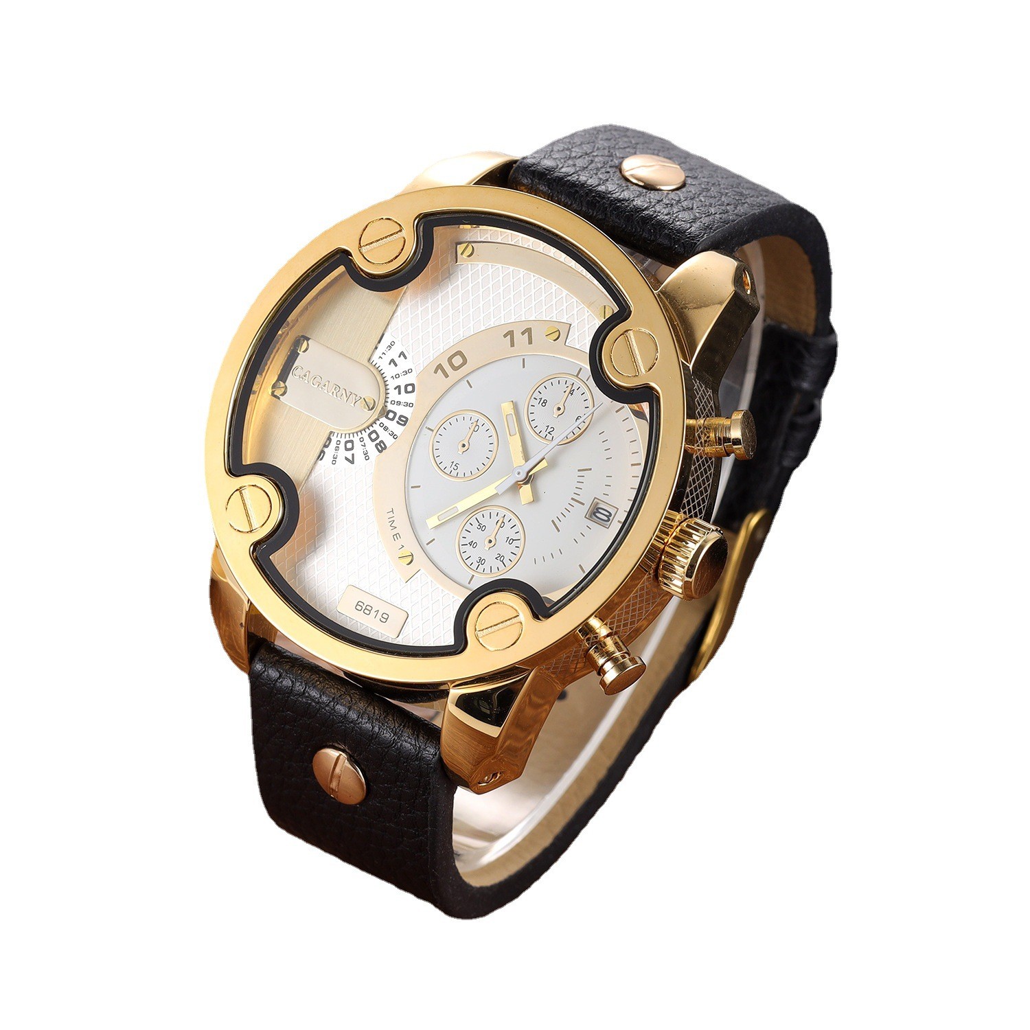 Mens Watch Large Dial Quartz Wristwatch Calendar Belt Style Analog Timepiece
