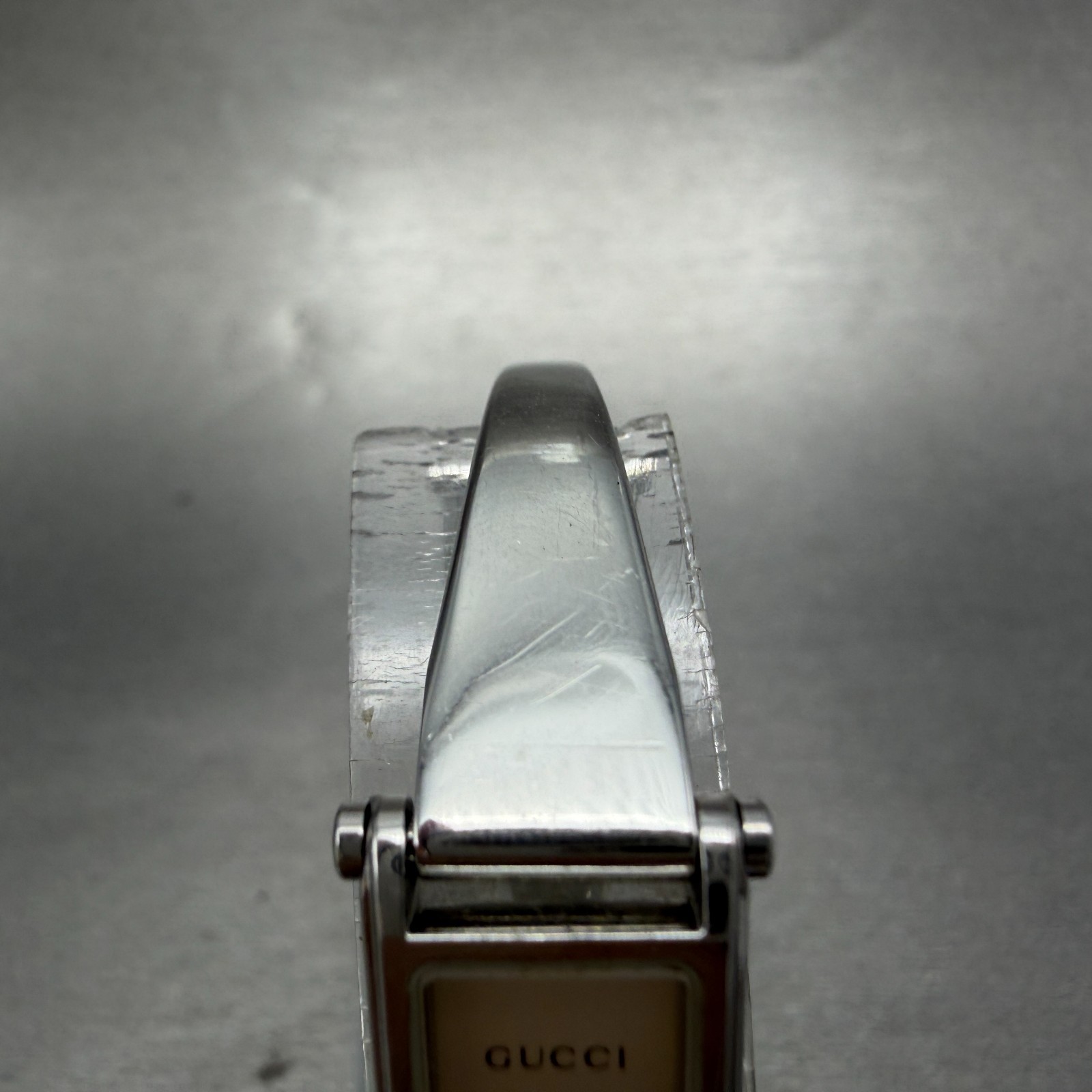 Gucci 1500L Tank Watch Women 12mm Black Dial Steel Rectangle Bangle New batt Box