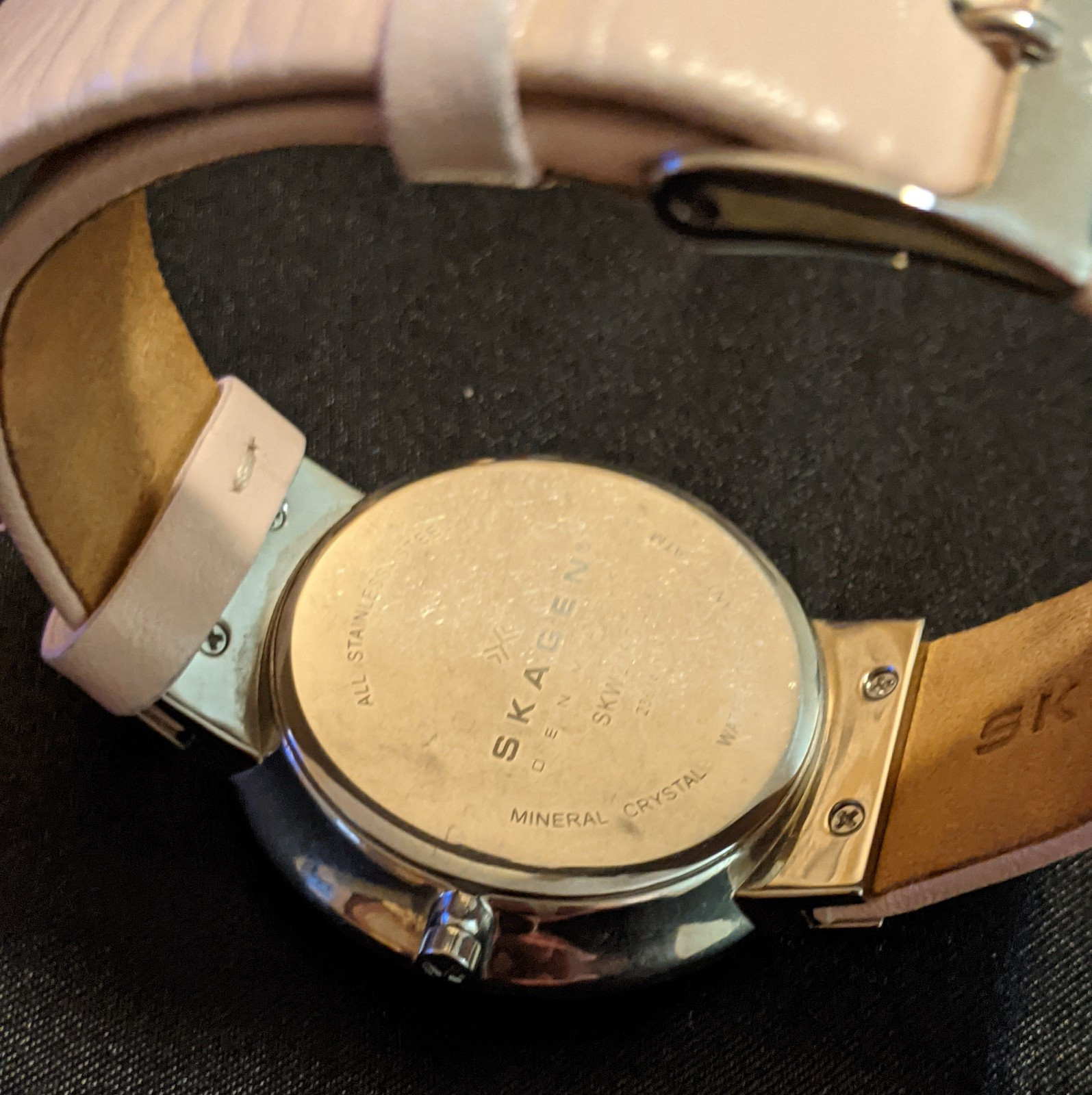 SKAGEN Women’s Quartz Watch SKW2165 MOP Crystal Bezel Blush Pink Leather Band