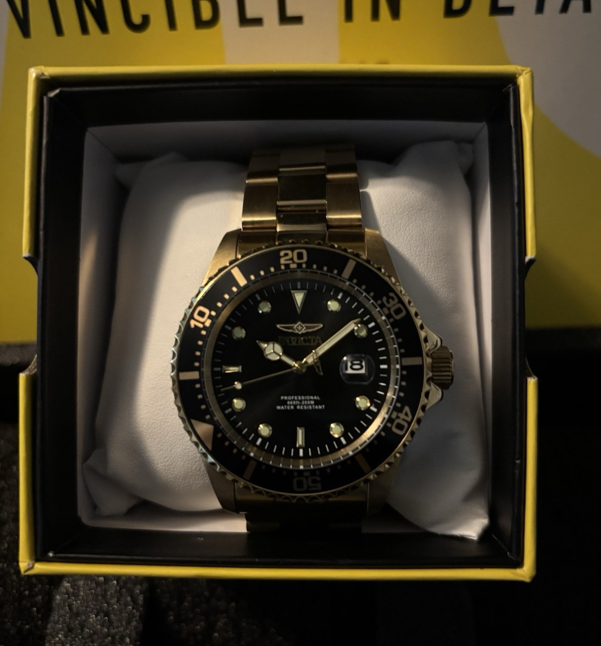 Invicta Pro Diver Men’s Gold Stainless Steel Black Dial Quartz Date 43mm Watch