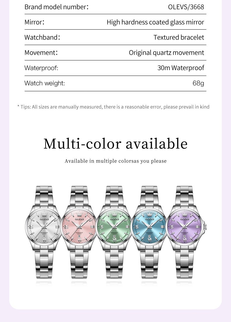 OLEVS Japan Movement Fashion Diamond Dial Leisure Lady Quartz Wristwatch 3668