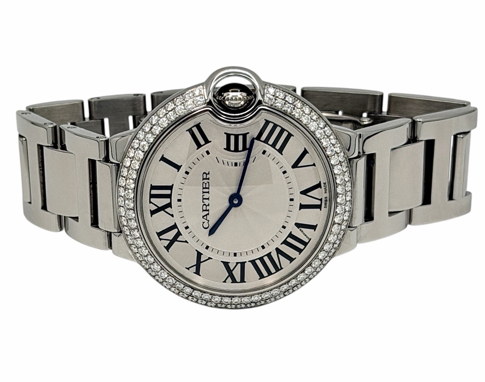 CARTIER BALLON BLEU 36MM DIAMOND BEZEL STAINLESS STEEL WATCH 3005 W69011Z4 B&P’s