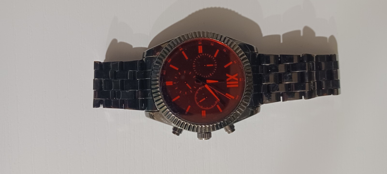 George Men’s Analog Watch Black Stainless Steel Bracelet Red Dial Quartz NEW