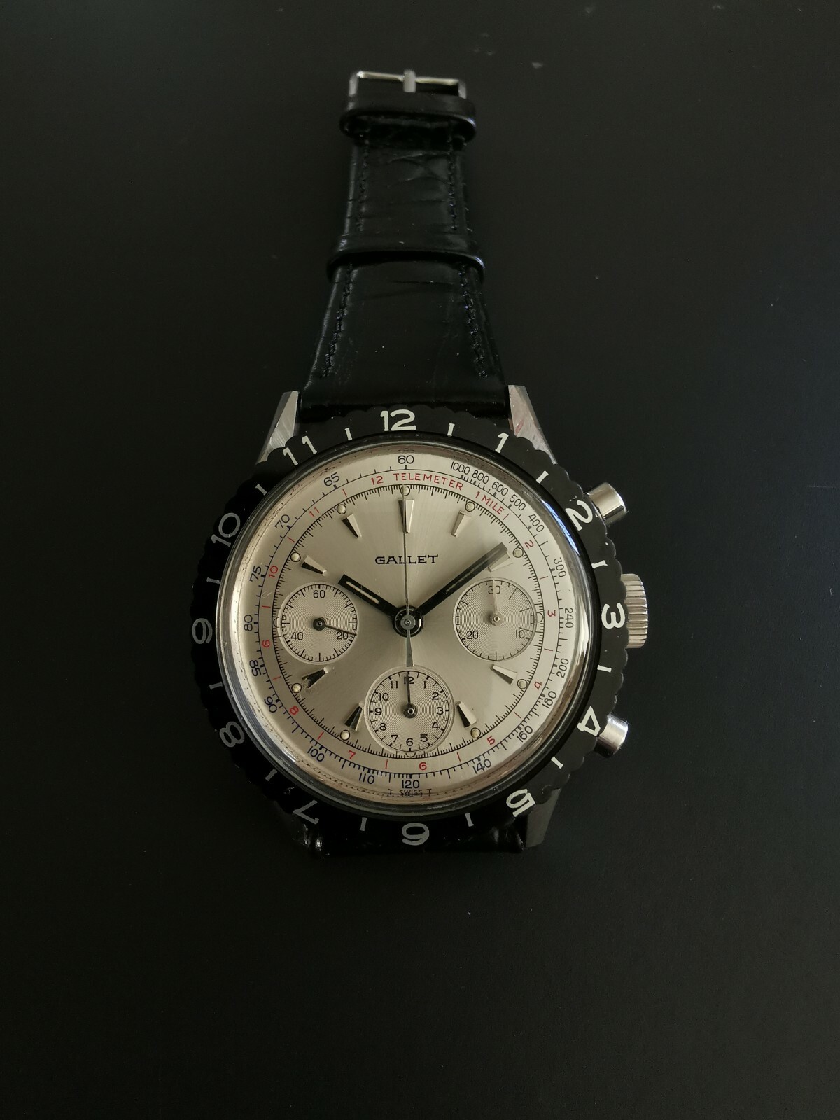 Vintage Gallet MultiChron Pilot Chronograph Stainless Steel Valjoux 72
