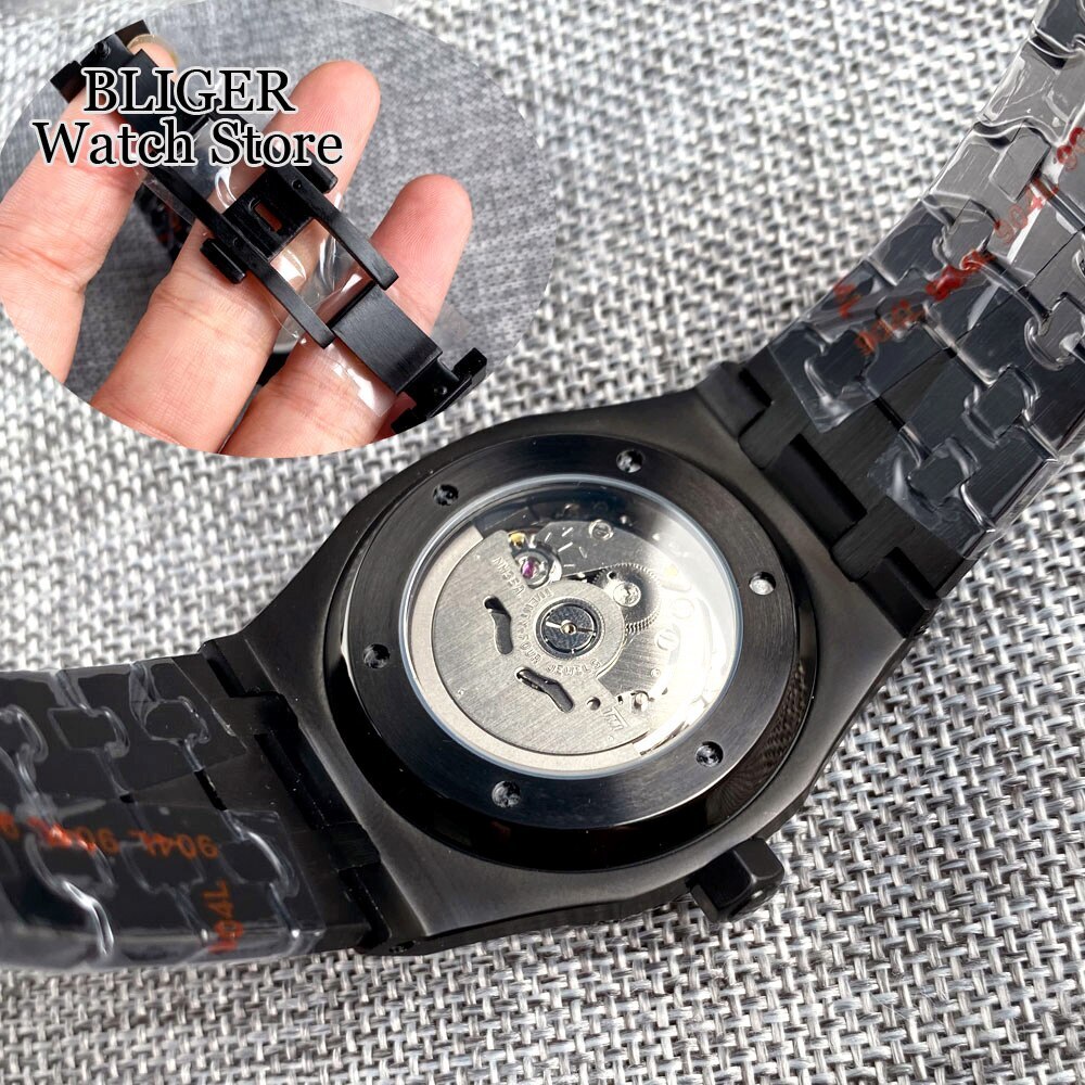 BLIGER Luxury PVD Black Square Japan NH35 41mm Sapphire Gray Blue Dial Men Watch