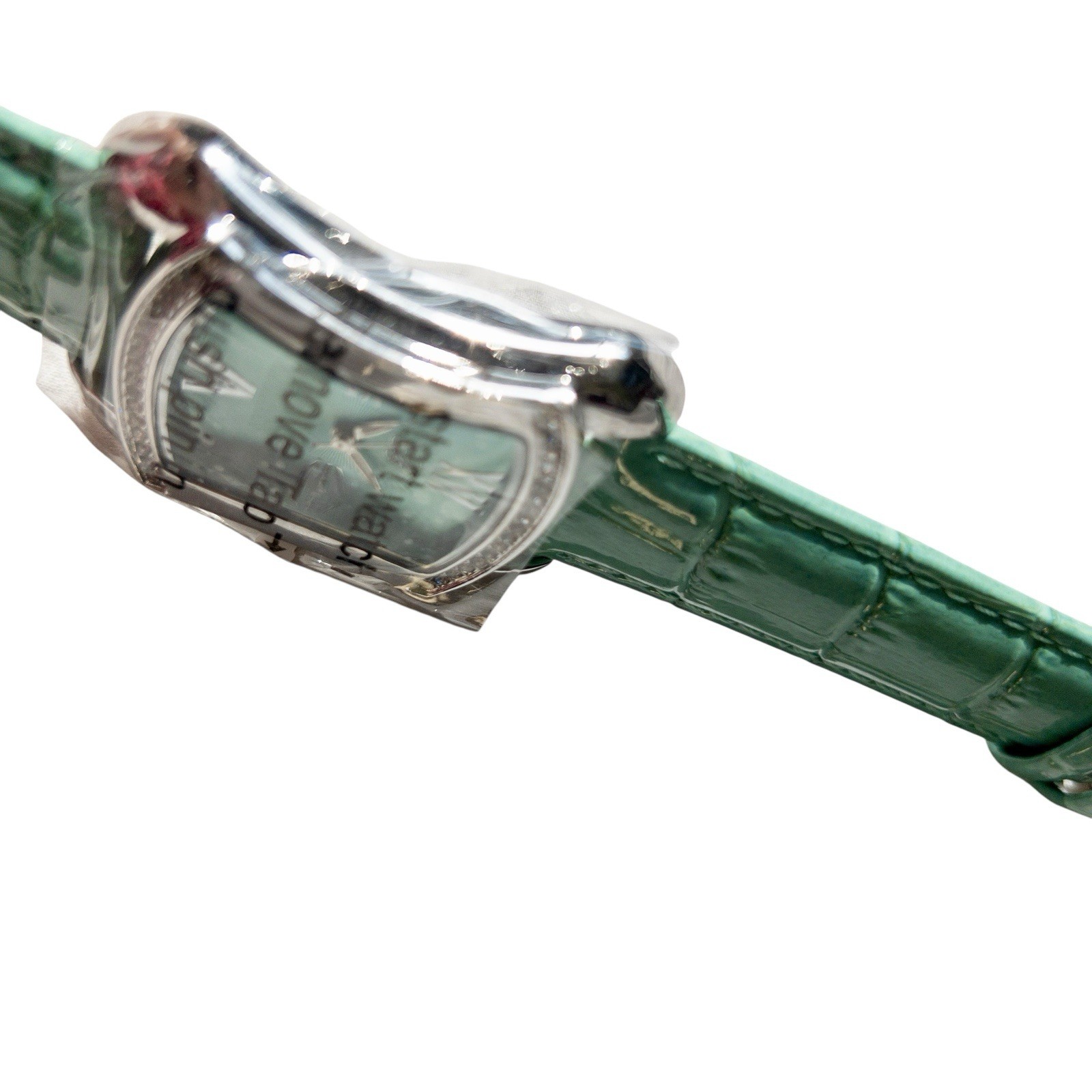 New Burgi Quartz Womens Watch Green Leather Strap Alligator Print 30mm Bling