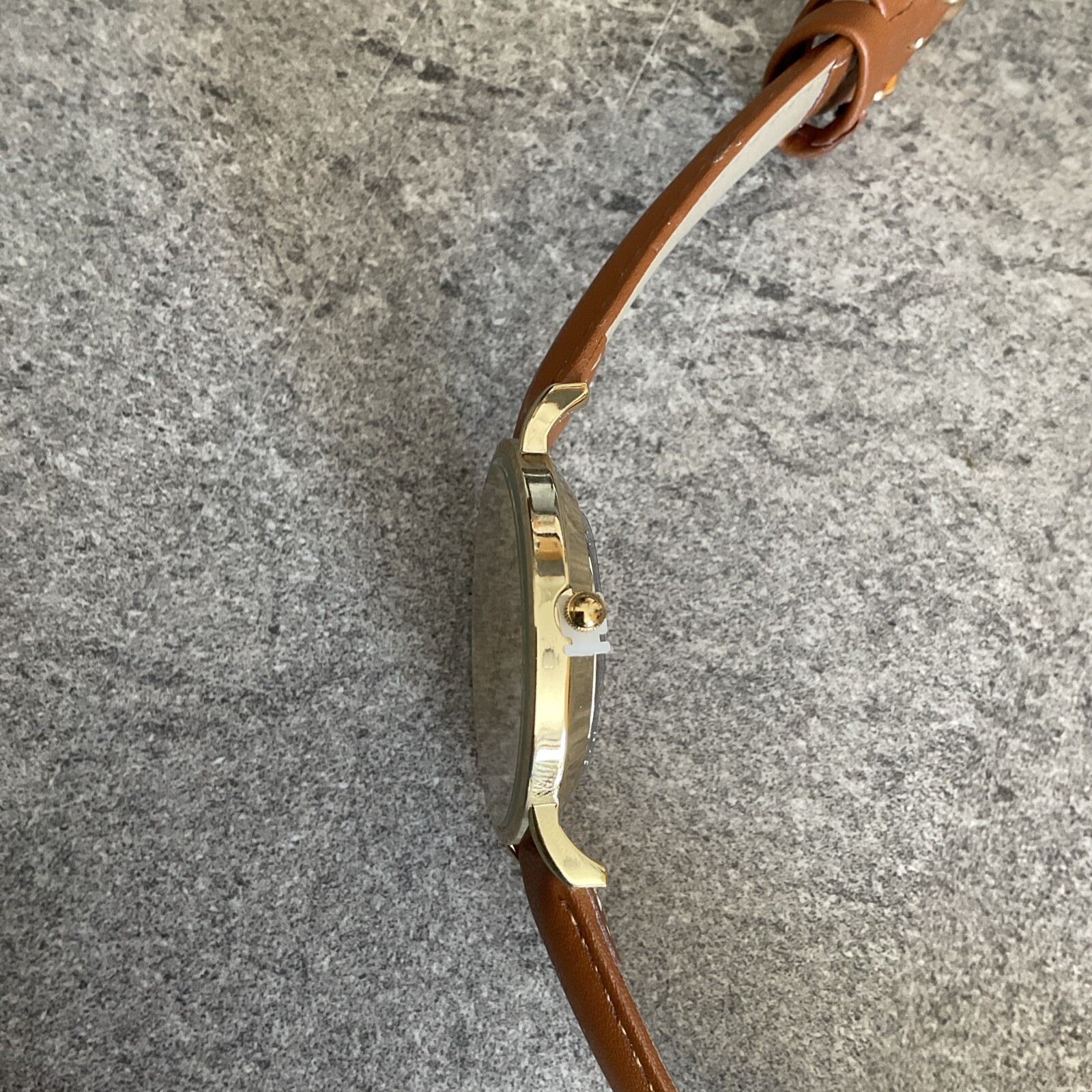 PX Clothing Mens Terry Leather Strap Watch 40mm Gold Tone Case NWOT Bin T