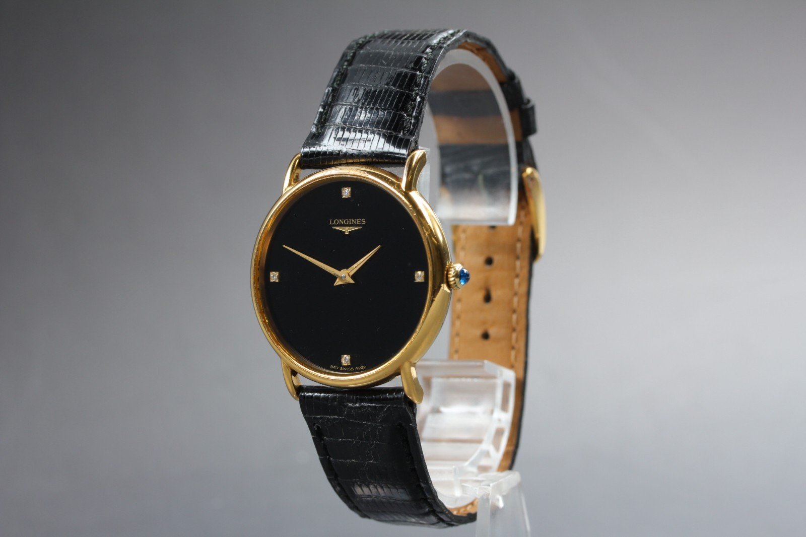 Longines 847 4222 L847.4 Black 4 Diamonds Manual Winding Men’s Watch EXC+++++