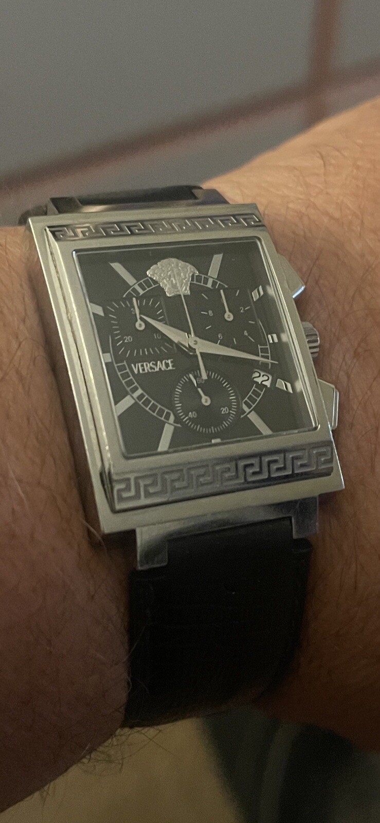Versace Landmark Tank Original Lizzard Band Rare Classic Chronograph Watch
