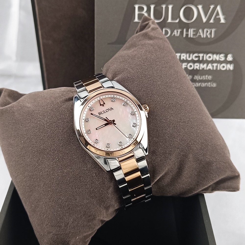 Bulova Surveyor 98P207 Diamond White Dial Rose Gold Band Women’s Quartz Watch