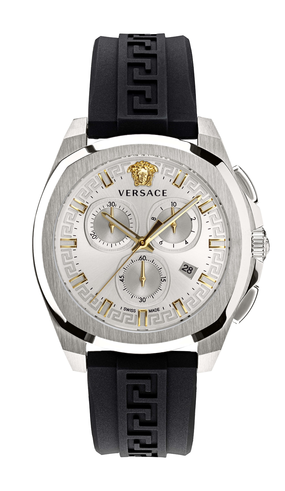 Versace Mens Versace Geo Chrono Stainless Steel 43mm Strap Fashion Watch