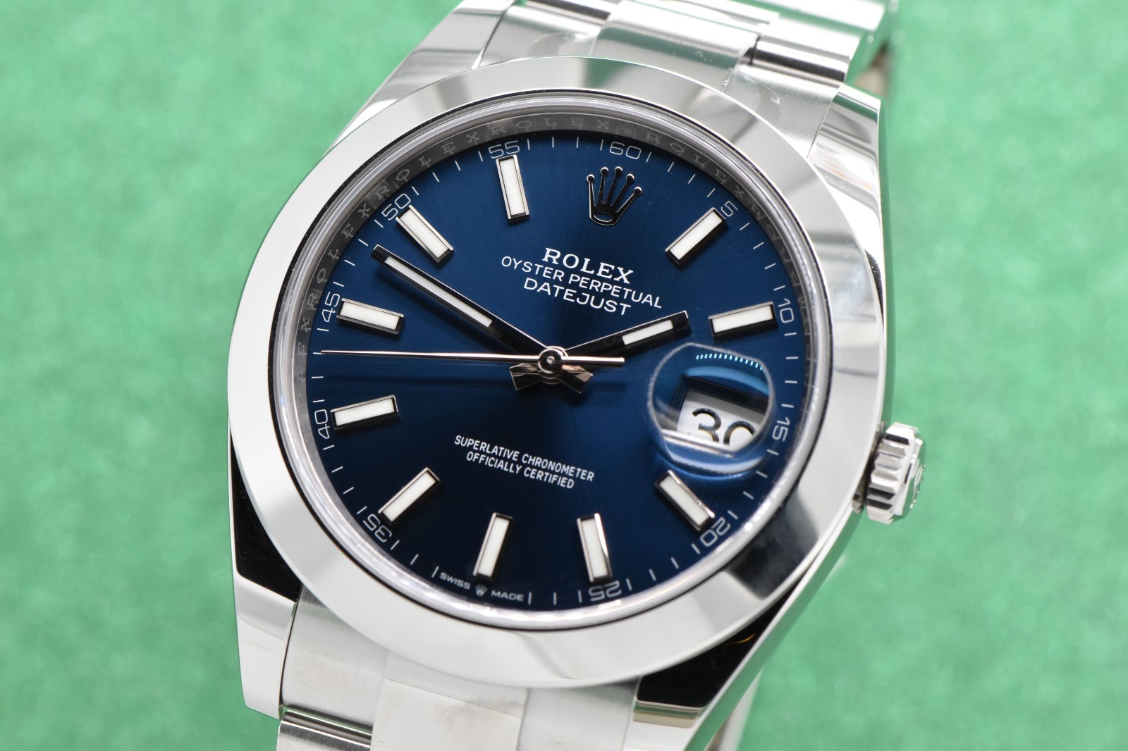 Rolex Datejust 41 Stainless Steel Oyster Smooth Blue Stick Dial 126300 with Box