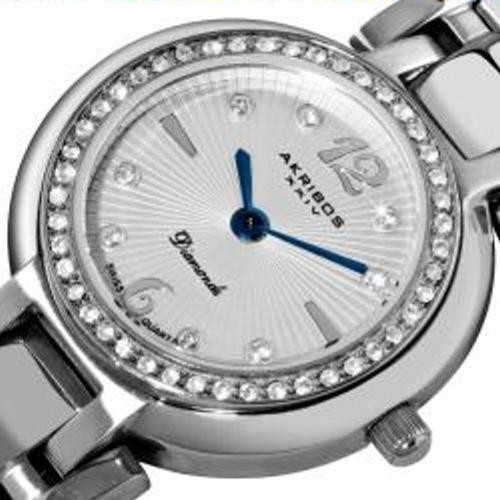 Akribos XXIV AK513SS Crystal Bezel Diamond Markers Stainless Steel Womens Watch