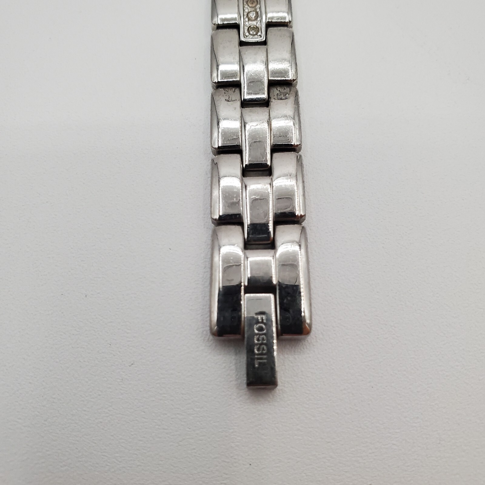 Fossil F2 Womens Watch 6.5in Silver Tone Crystal Band NEEDS BATTERY READ
