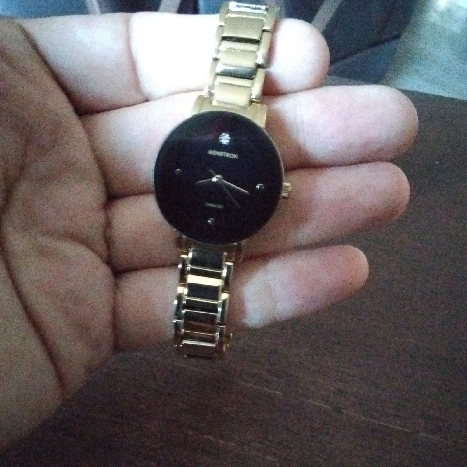 Anne Klein Women’s Quartz Analog Gold Tone Bracelet Watch Black Dial w/ Box