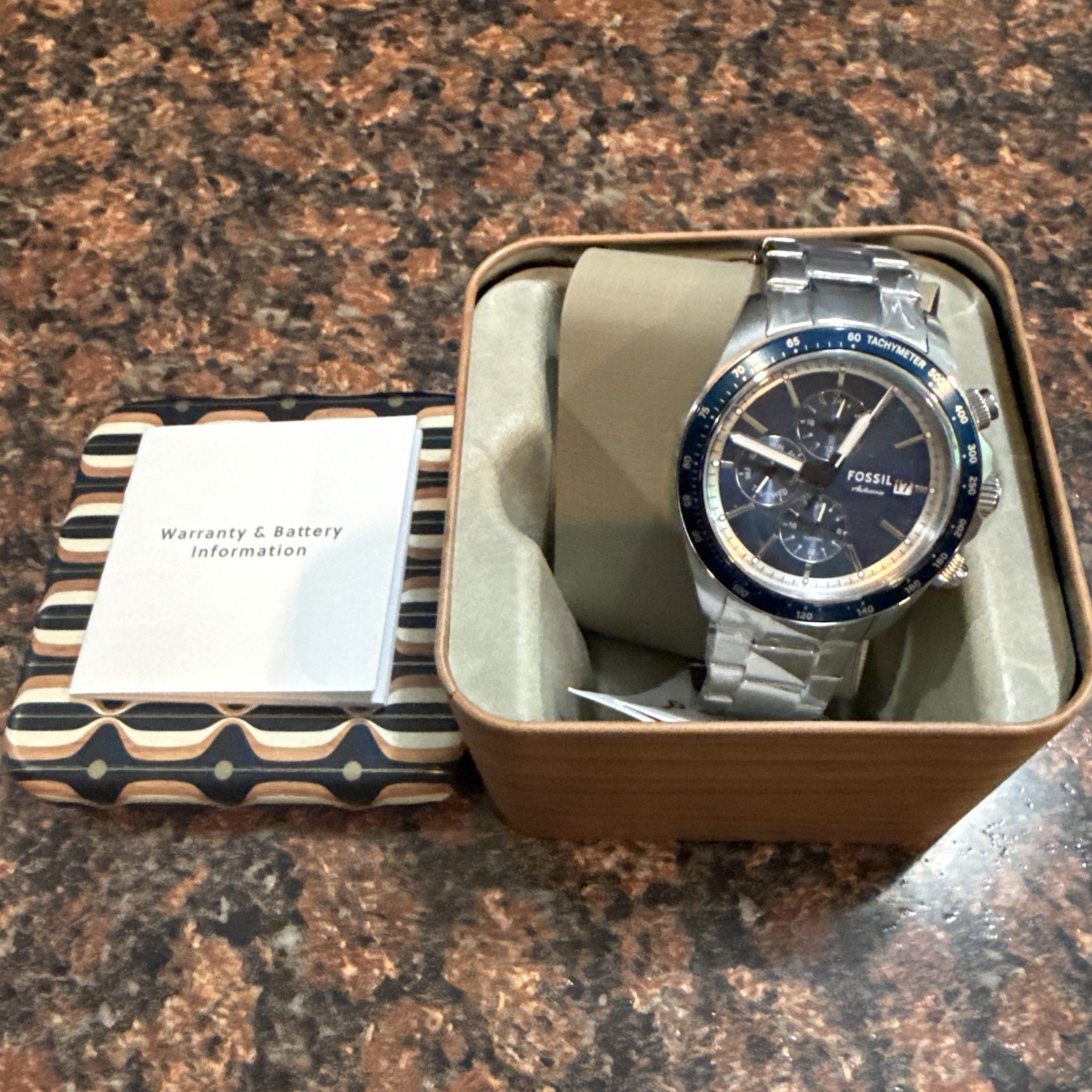 Fossil Autocross BQ2878 Mens Multifunction Blue Sunray Dial Watch NIB