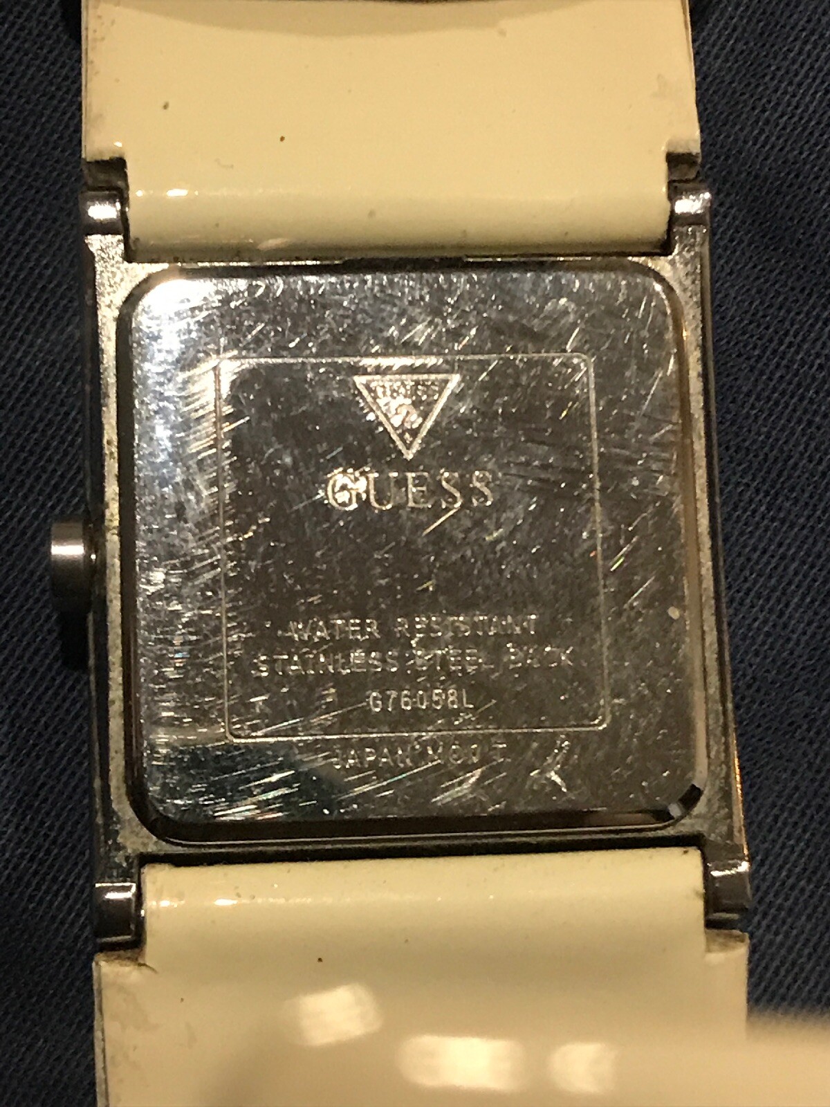 GUESS Women’s Teen Watch Cream Leather Band, Silver Dial W/ Rhinestones Y2K