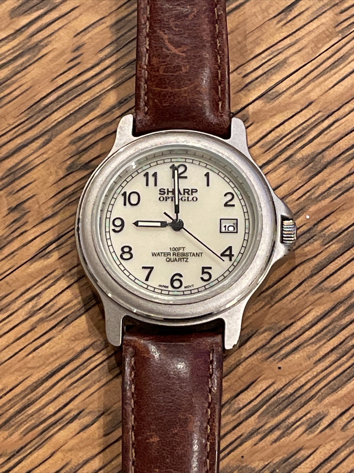 VTG Sharp SHP-201 Water Resistant to 100 feet Wristwatch Leather Band Japan Movt