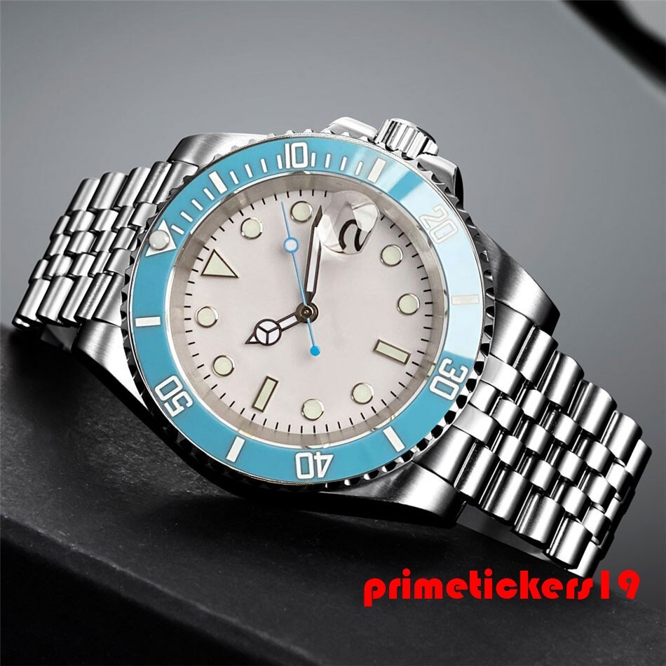 NH35 Sapphire Blue White 40mm Automatic Watch for Men Exhibition Back Date Lume