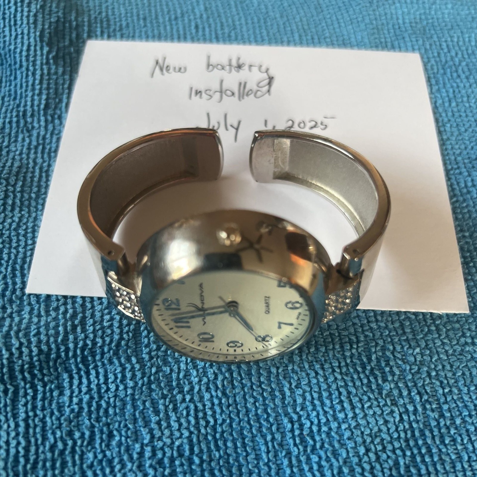 Vivnova Quartz Cuff Watch, Silver Tone with Rhinestone Accents