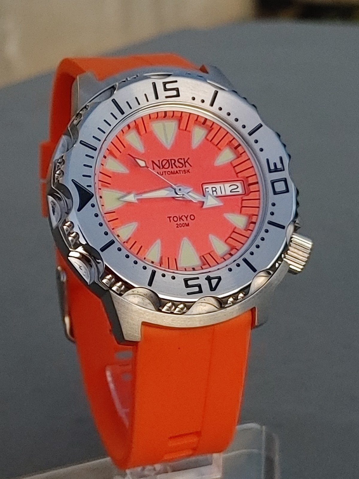Automatic Sea Monster Watch, Norsk, Diver, Seiko NH36a movement Orange